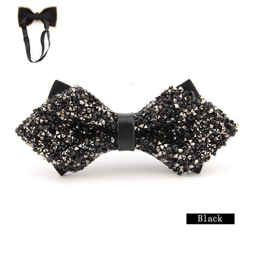 Noeud Papillon Pré-noué Classique Strass Satin Noir Avec Clip - Pour Mariage Ou Costume Chic