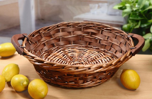 Obstkorb Brotkorb Weide & Holz Rund Ø 38X12 Cm, Aufbewahrungs Deko FüLl Korb-image
