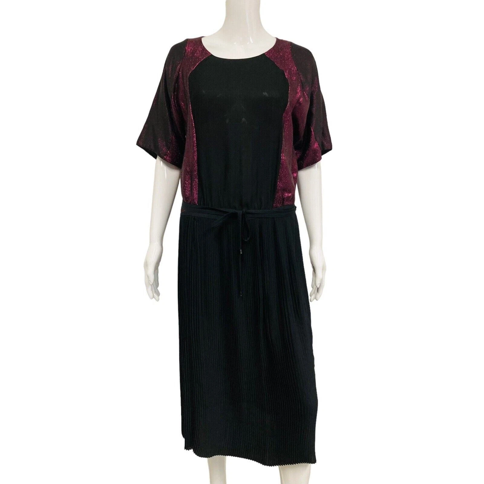 Robe midi plissée à empiècements en soie maille noire et violette GUCCI taille EU 42 US 6