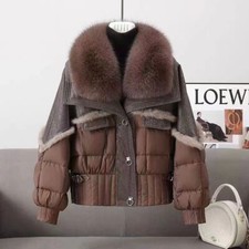 Cappotto pelliccia coniglio invernale nuovo donna corto pelliccia di volpe collo spesso piumino d'oca