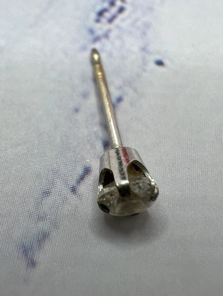 Pendiente solitario vintage Studex .585 oro blanco 14k circonita cúbica Foto 3 de 4