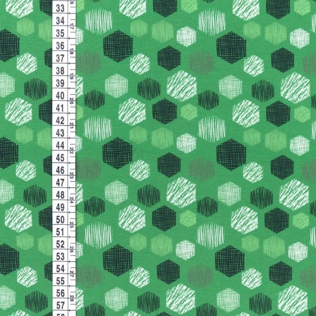Jersey Baumwolle Stoff Druck weiß schwarz grün Ton in Ton HEXAGON BOTTLE - Bild 3 von 4