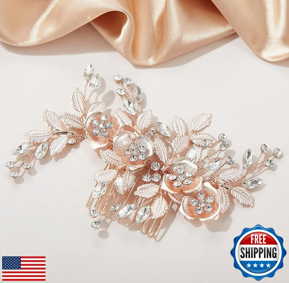 SWEETV Metal Hair Comb, Rhinestone Bridal Hair Clip - Handmade Wedding Hair A - Image 2 of 4