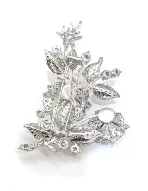 Брошь на булавке с красивым цветком 2,60 карата круглый искусственный бриллиант покрытие белым золотом 14 карат - Изображение 3 из 4