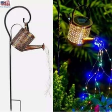 Solar Metal Watering Can with Waterfall LED Lights Yard Lawn Pathway Decor Gift