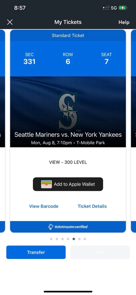 1-7 New York Yankees @ Seattle Mariners 2022 Tickets 8/8/22 Sec 329 T-Mobile NY - Image 3 of 4
