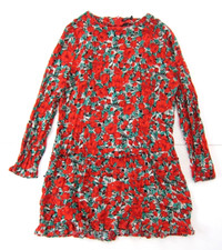 Boohoo 100% Rayon Red Green Tulip Floral Long Sleeve Tunic Smock Dress US 18