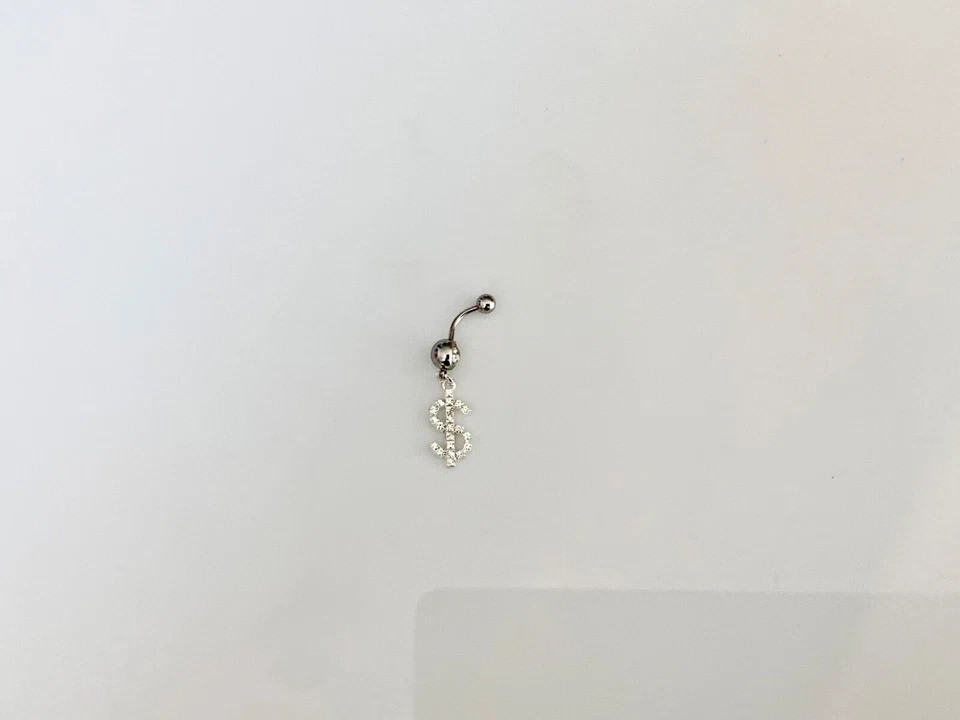 Dollar Sign Cash Money Rhinestone Belly Button Navel Ring Body Jewelry Piercing - Image 2 of 4