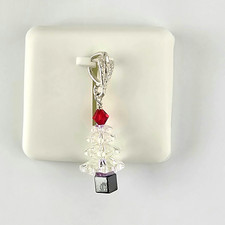 Solid 925 Sterling Silver Christmas Tree Pendant Clear Austrian Crystal Fir Tree
