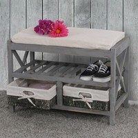 Schuhregal Sitzbank 45X65X34Cm, Vintage, Grau, Shabby-Look