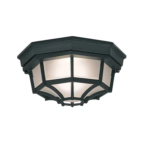 2067-BK Builder Cast Outdoor Flush Mount Ceiling Light, 10.5 in W, Black - Picture 1 of 5