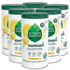Pack of 6 Seventh Generation Multi Surface Wipes All Purpose Cleaning Lemon Zest