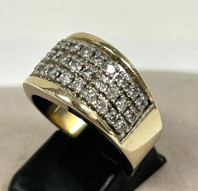 STUNNING S&S 14K YELLOW GOLD 1/2 CT TW 3 ROW DIAMOND WIDE BAND RING SIZE 8