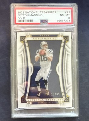 2022 Panini National Treasures -Peyton Manning #21 Gold 18/35 PSA 8 Jersey match