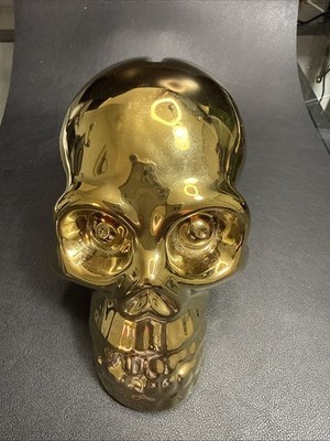 THREE HANDS CORP. CERAMIC SKULL BANK METALLIC GOLD