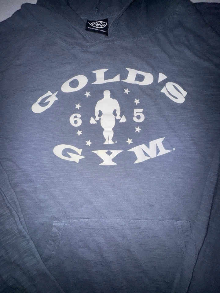 Vintage Golds Gym Hoodie Men’s XL Lightweight Pullover Muscle Joe Gray Blue - Image 2 of 4