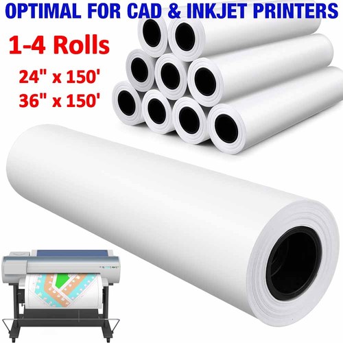 1-4 Rolls 24"x 150' CAD Bond Plotter Paper 20lb For Wide Format Inkjet Printers - 第 1/8 張圖片