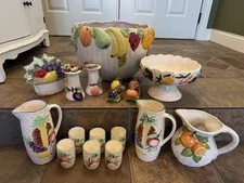 Vintage Hand Painted Fruit Inspired Ceramic Pottery SET OF 18 - Fitz & Floyd