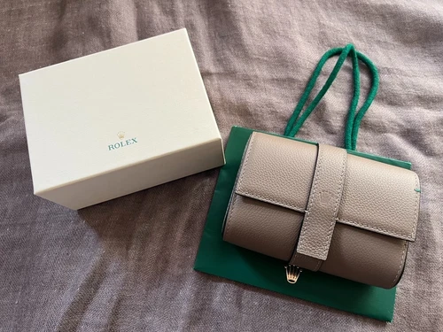 Unused Official Rolex Two Watch Roll Travel Case in Beige Leather