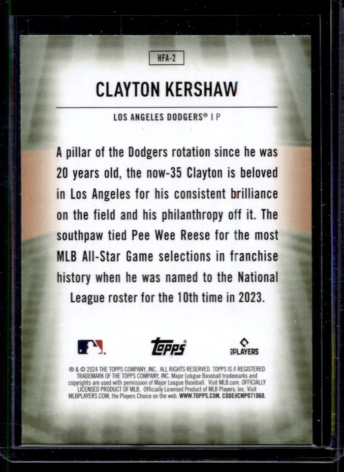 2024 Topps Series 1 Homefield Advantage Clayton Kershaw Los Angeles Dodgers - Image 2 of 2