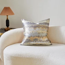 Best Gold Ombr Jacquard Pillow Cover 18x18 Inches - Ripple Wave Gradient Pattern