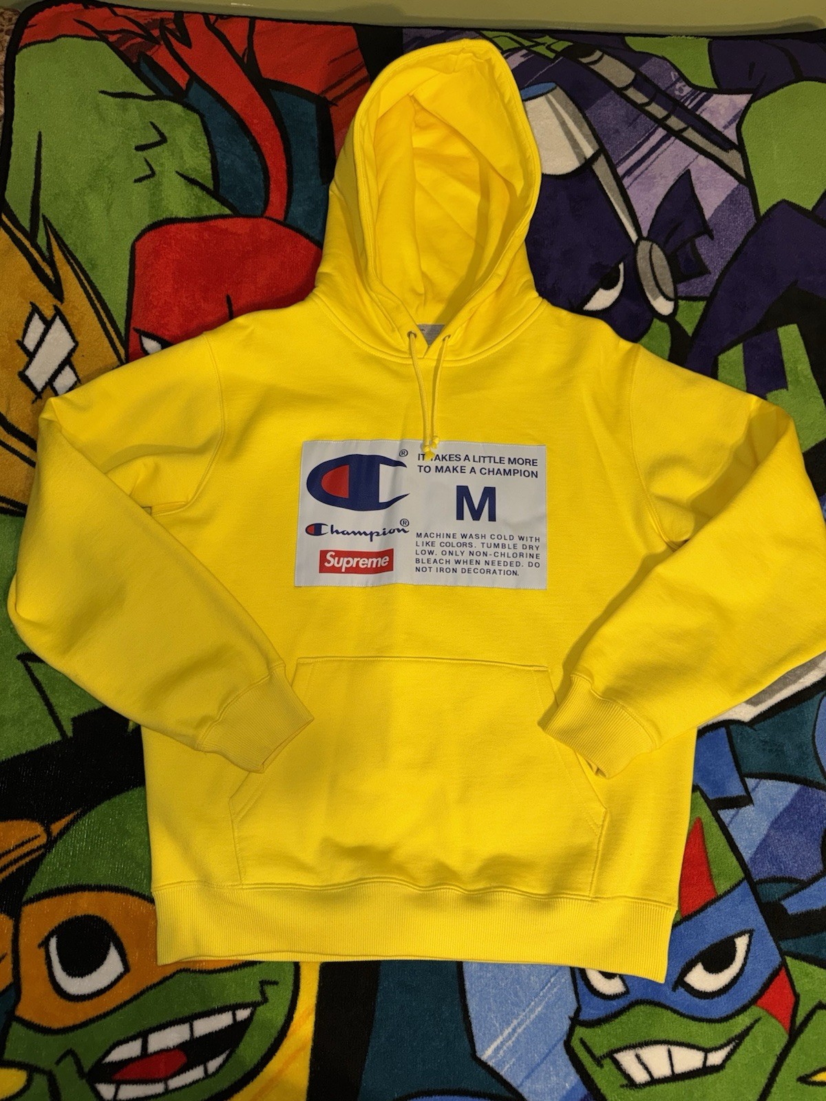 Supreme Champion Label Hoodie Yellow Size Medium SS19 100percent Authentic