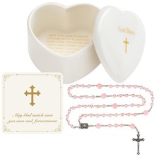 NORBU Baptism Gifts for Girl, My First Rosary with Ceramic Keepsake Box, Rosary