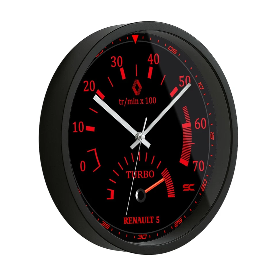 Orologio da parete Nero 30cm Silenzioso Contagiri Renault 5 GT Turbo Sport Super - Immagine 2 di 4