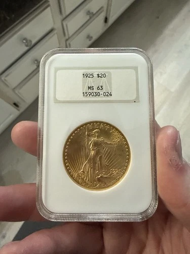 1925 St Gaudens $20 Gold Double Eagle Coin NGC MS63 Vintage Holder