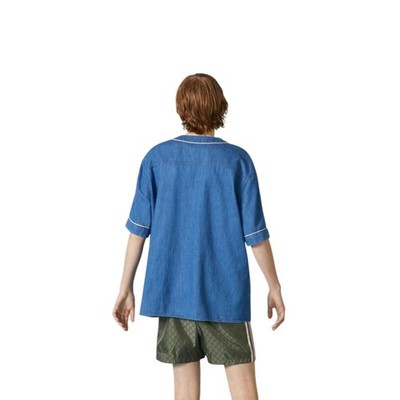 Authentic Men's Gucci Washed Denim Oversized Logo Bowling Shirt