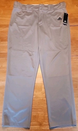 NEW Adidas Baseball Pants Mens XL Solid Grey Relaxed Fit Open Bottom CLIMALITE - Picture 2 of 13