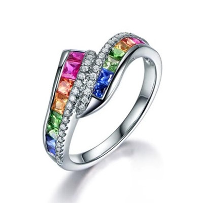 eleganter Design Ring 925 Silber plattiert Regebogen mehrfarbig Zirkonia