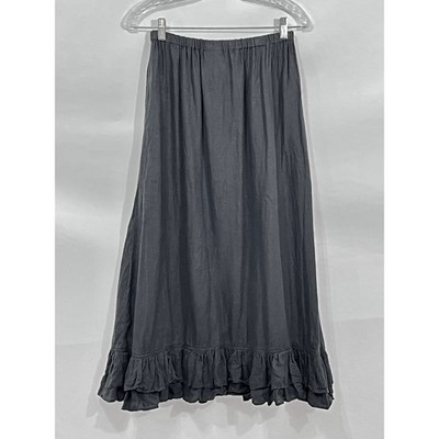 ICHI ANTIQUITES OS S M L Dark Gray Frill Ruffle Hem Midi Skirt Hemp
