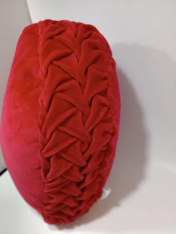 Red Velvet Heart Shaped SHABBY CHIC brand Throw Pillow Love Braid Pleat 16" - Image 4 of 4