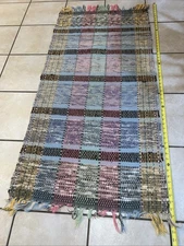 Vintage 70s Loomed Rag Rug 55”x24” Multi Color Beautiful Design. Farmhouse Decor