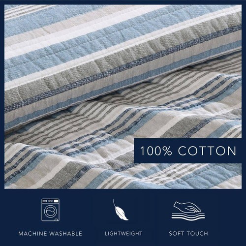 Nautica Daybed Bedding Set Twin 4-Piece Reversible Striped Soft Cotton Blue - 第 2/8 張圖片
