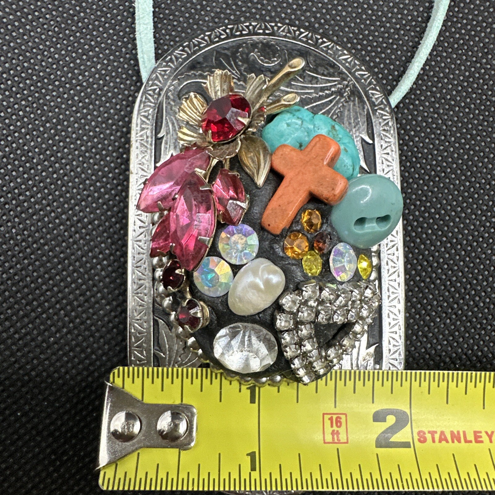 Statement Necklace Turquoise Pendant Multi Media … - image 20