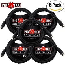 5-PACK Pig Hog PMID10 10FT 5-Pin Heavy Duty Midi Cable Black