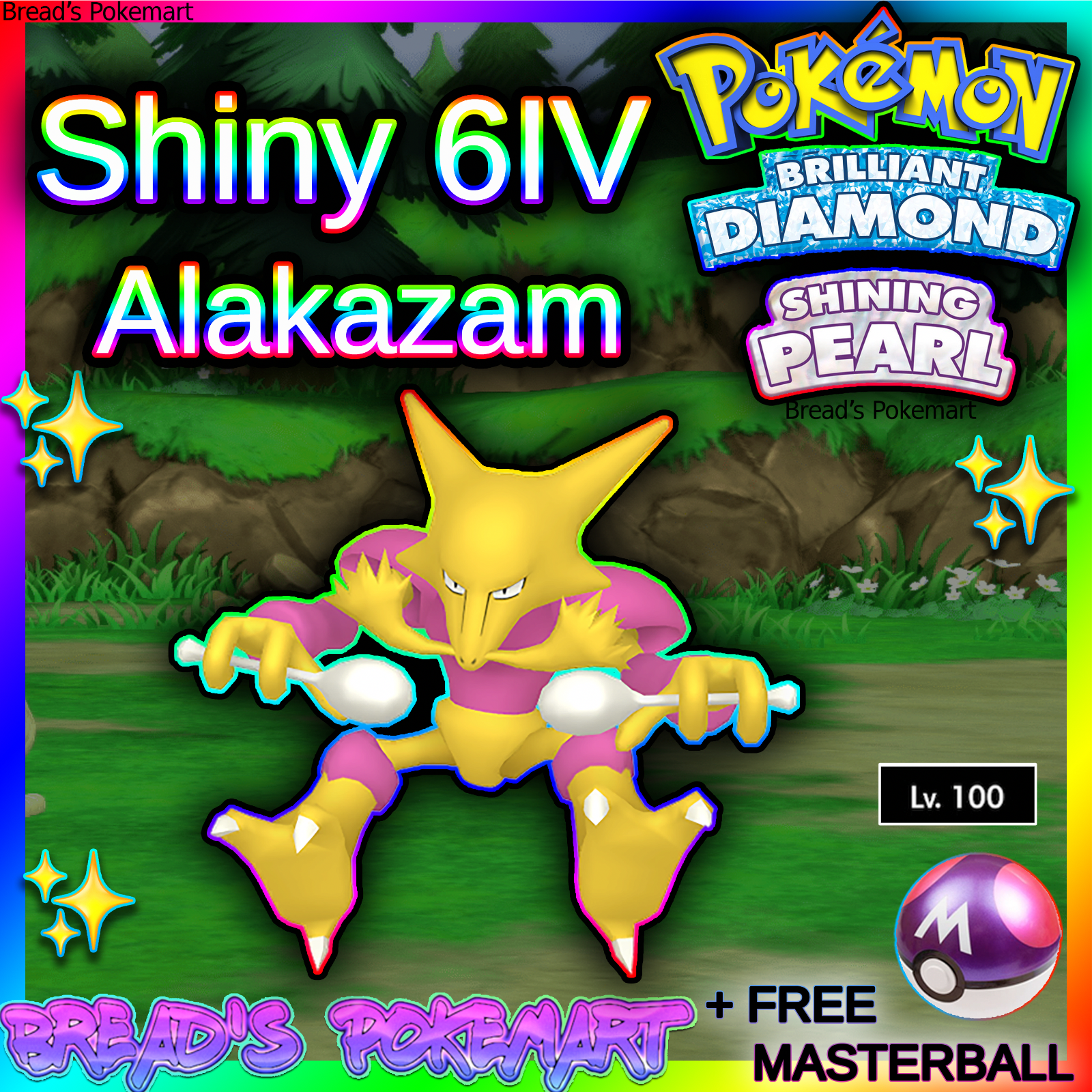 Shiny Alakazam / Pokemon Let's Go / 6IV Pokemon / Shiny Pokemon