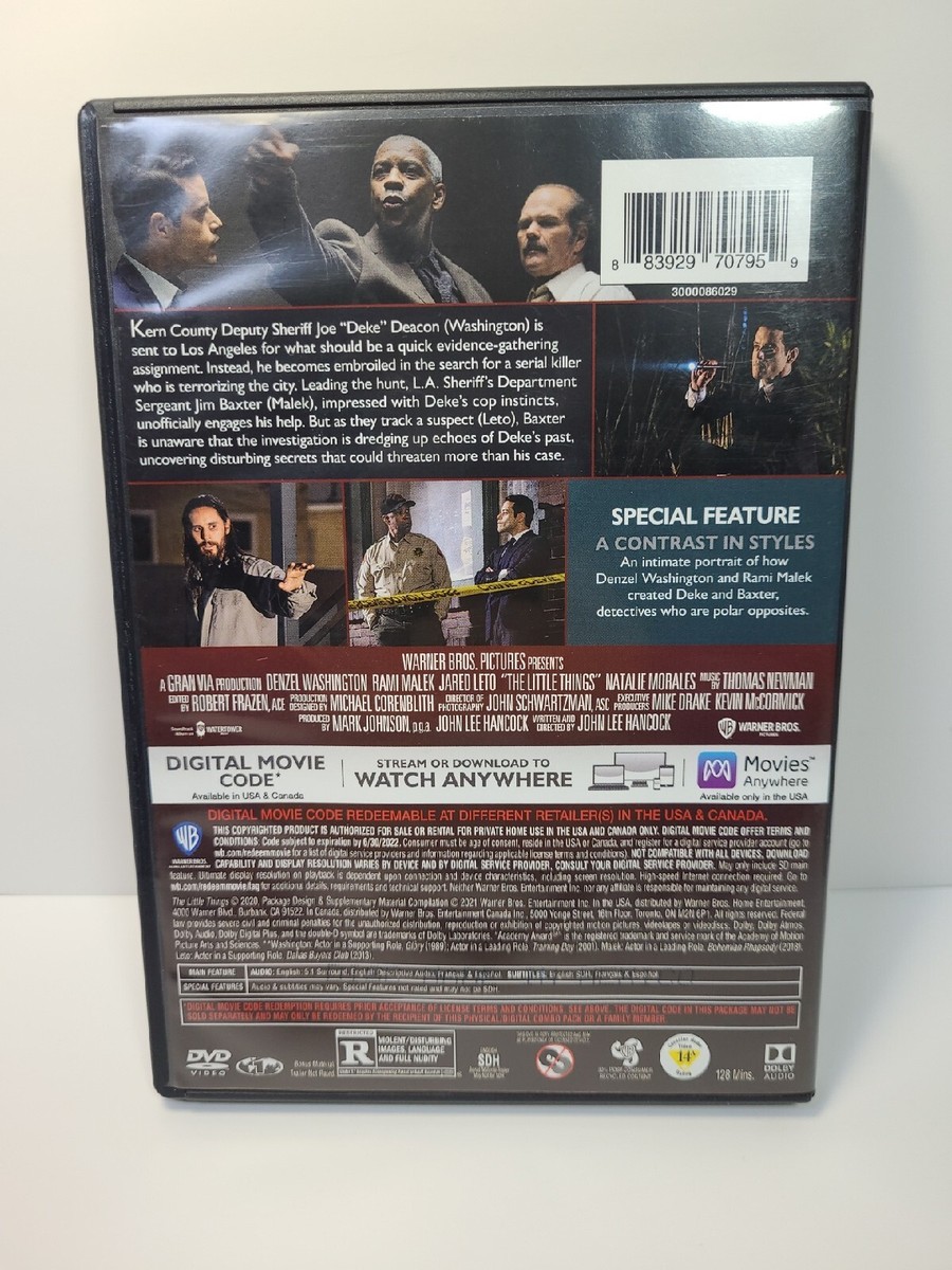 The Little Things (DVD, 2021) Rami Malek, Jared Leto, Denzel