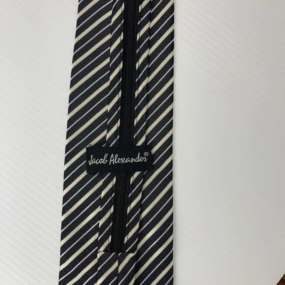 Corbata con cremallera JACOB ALEXANDER para hombre 3,5" x 20" negra blanca a rayas Church Corp Foto 4 de 4