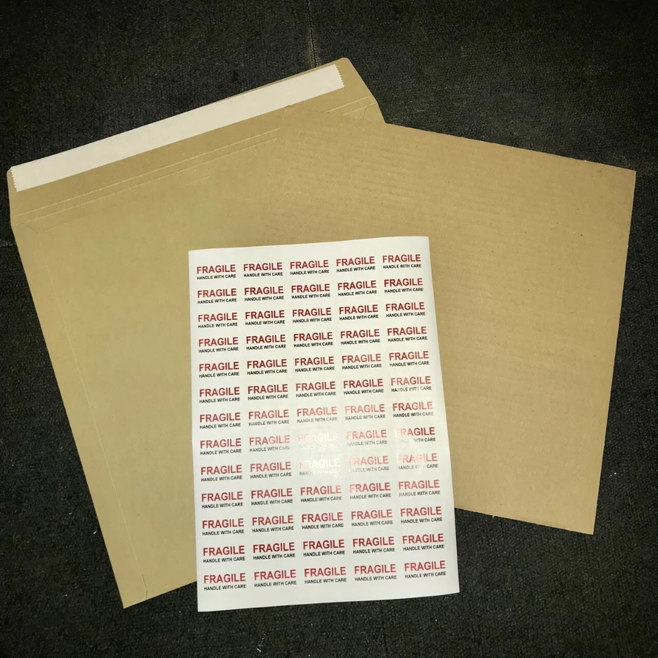 10 7" BROWN RECORD MAILERS + 10 7" STIFFENERS + FRAGILE LABELS