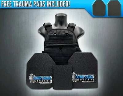 DOWN RANGE INDUSTRIES AR500 4 Pc Level 3 III Body Armor Plates Molle Vest Set-up