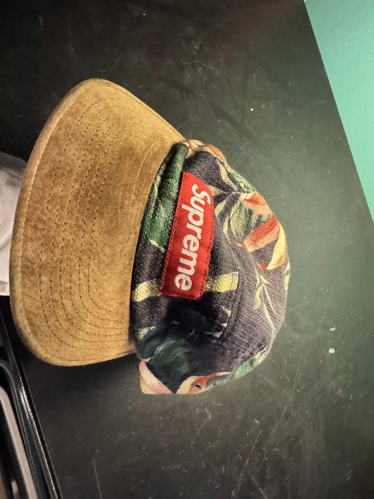 Casquette de camp suprême daim floral 5 panneaux bleu marine multicolore printemps été 2012 O/S