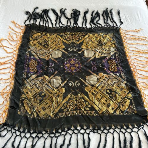 Vintage WWll Taj Mahal Silk Piano Shawl Scarf Tablecloth - Picture 3 of 14
