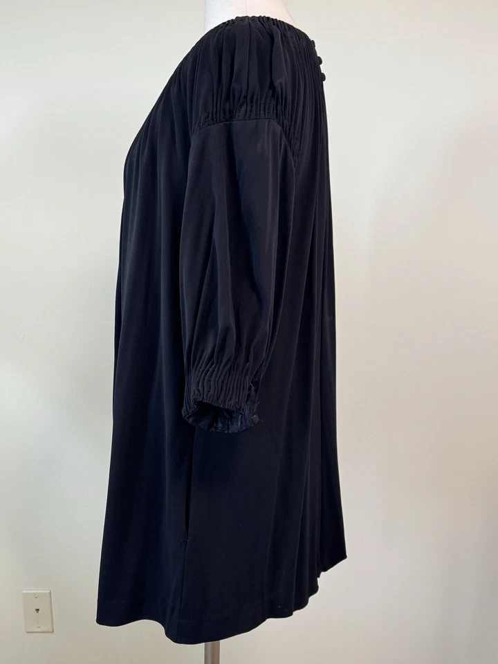 Vince Women's Large DRESS Black Loose Smocked Yoke 3/4 Sleeves Pockets - Image 4 of 4