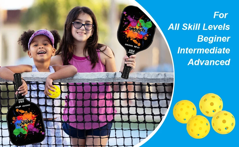 USAPA Approved Graphite Pickleball Paddle with Textured Surface & 4 Balls