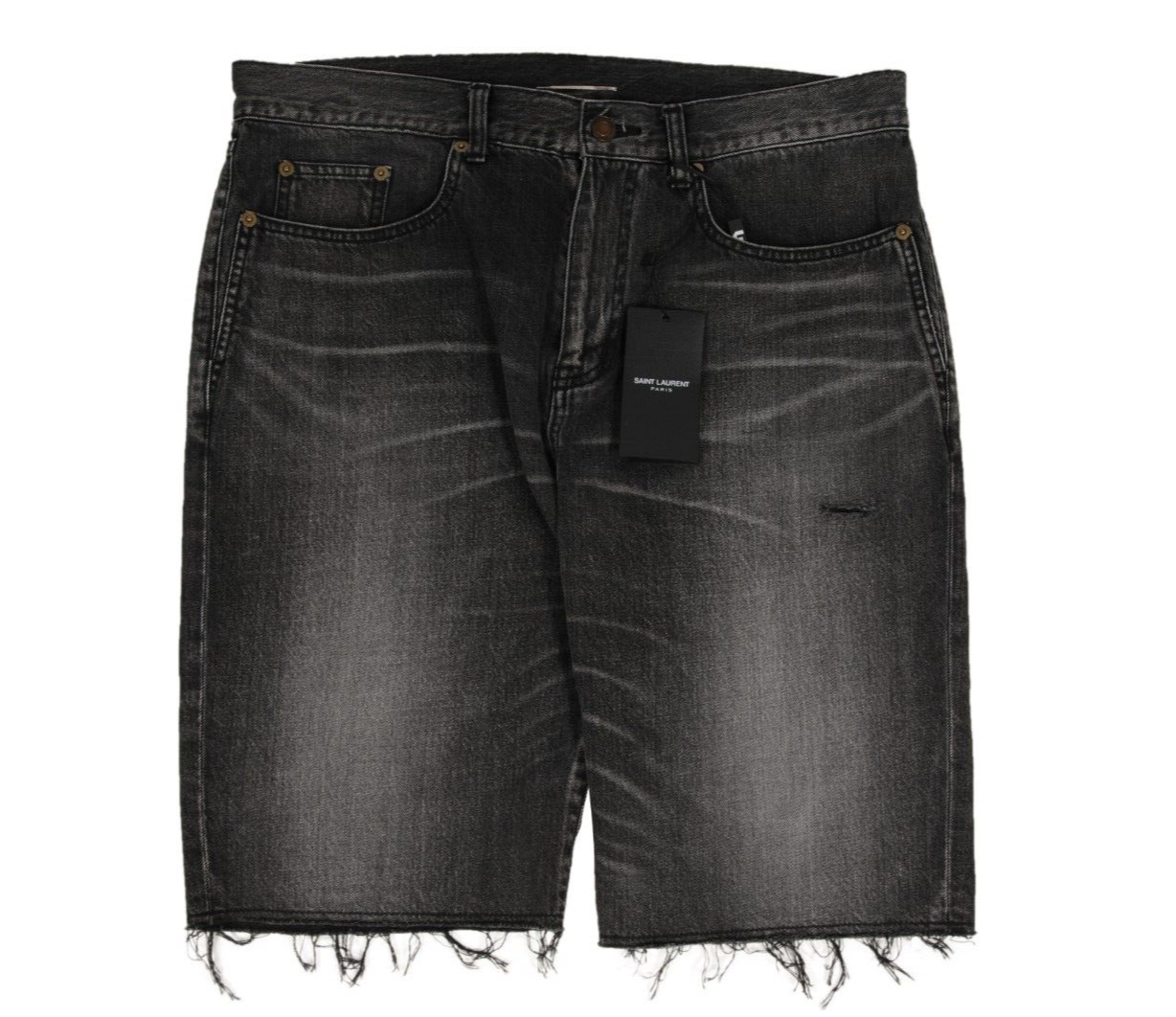 Saint Laurent pantaloncino jeans uomo 3310 grigio denim lavaggio chiaro orlo grezzo invecchiato