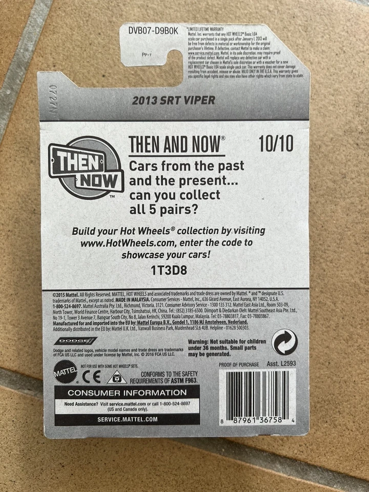 HOT WHEELS Then and Now 10/10 2013 SRT VIPER LONG #199 Yellow Combined Post BNIB - Image 3 of 3