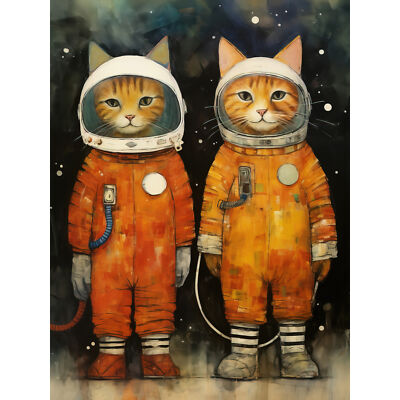 Riesiges Wandbild Poster Druck Kosmische Katzen im Weltraum Mond Spaziergang Spaß Kinderzimmer